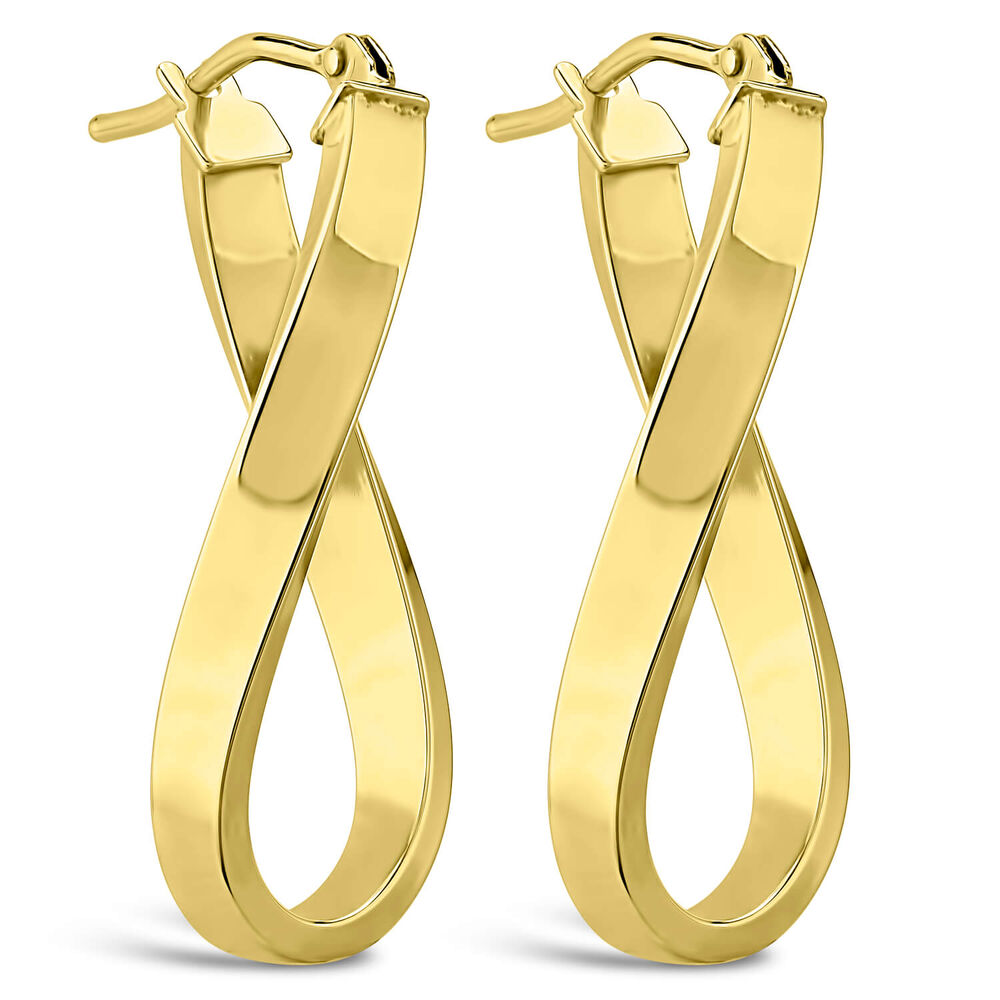 9ct Yellow Gold Figure of 8 Twist Hoop Earrings image number 0
