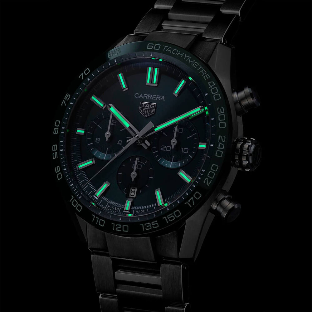 TAG Heuer Carrera 44mm Green Chronograph Dial Steel Case & Bracelet Watch image number 4