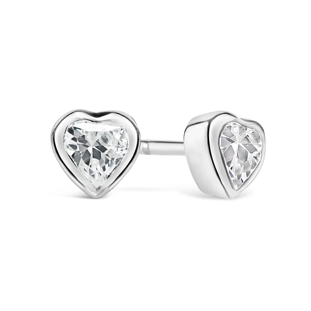 Silver cubic zirconia heart stud earrings image number 2