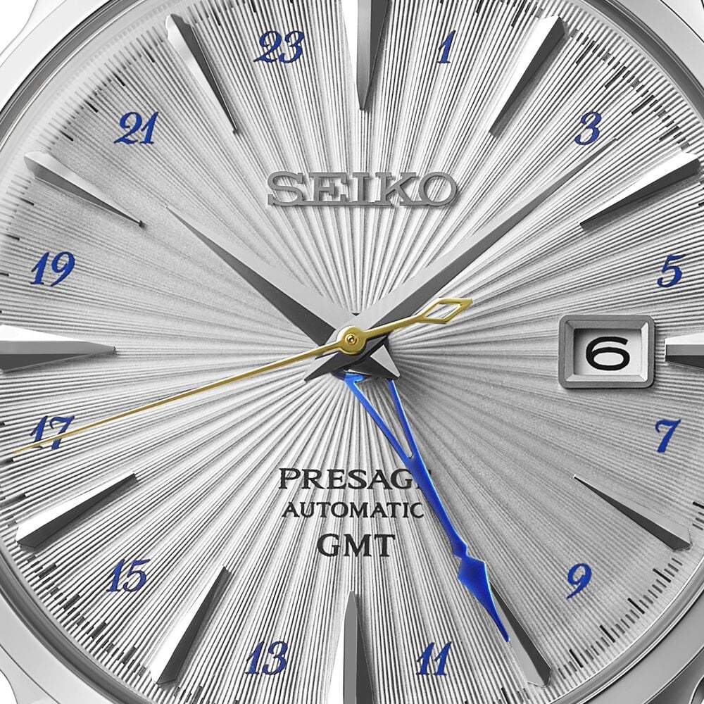 Seiko Presage &lsquo;Silver Bullet&rsquo; Cocktail Time GMT 40.5mm Dial Black Leather Strap Watch