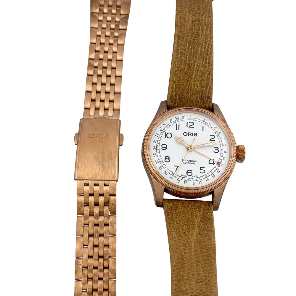 Pre-Owned Oris Big Crown Father Time Limited Edition 40mm White Dial Brown Leather Strap Watch image number 3