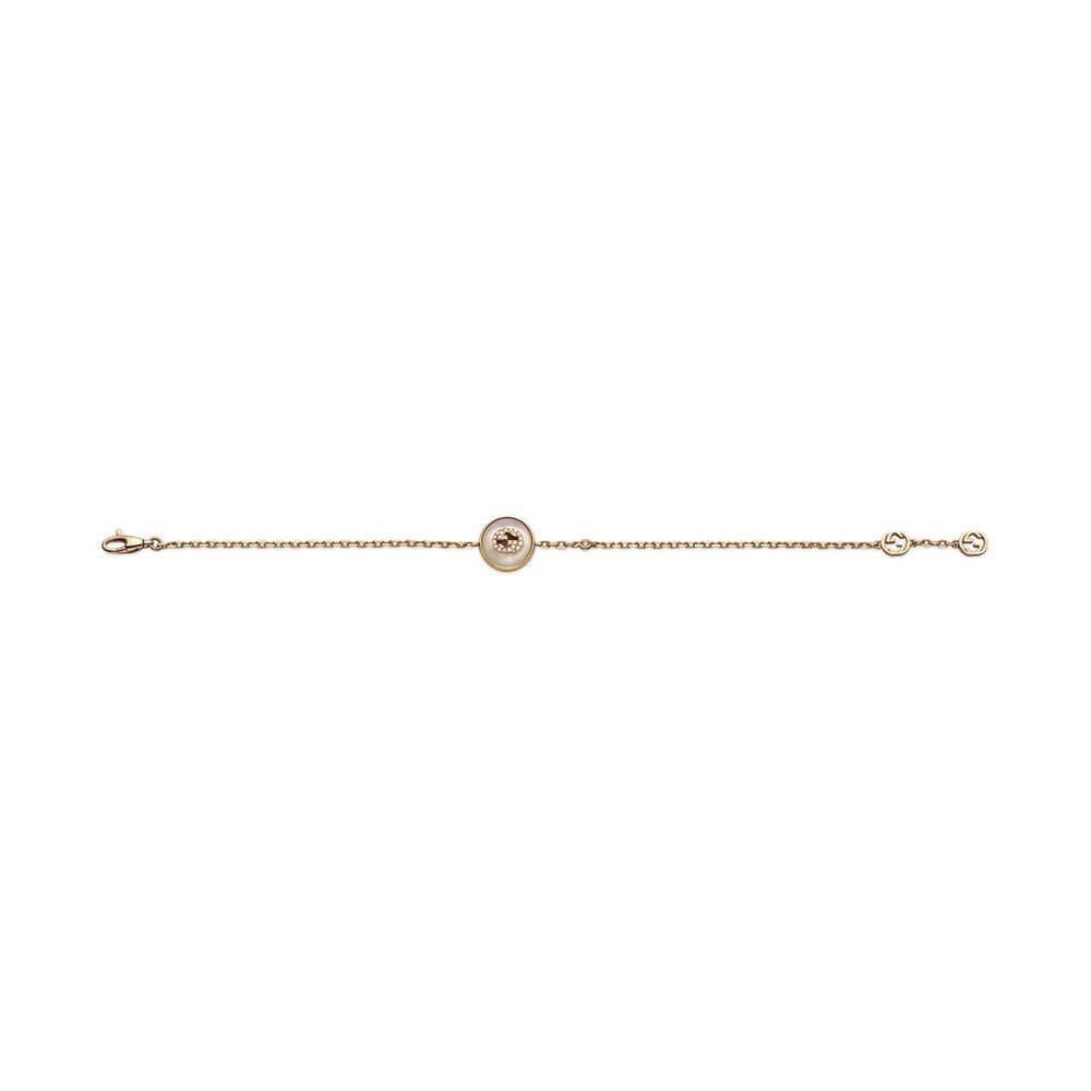 Gucci Interlocking MOP Stone Diamonds 18k Rose Gold Bracelet (Size M, 6.7")