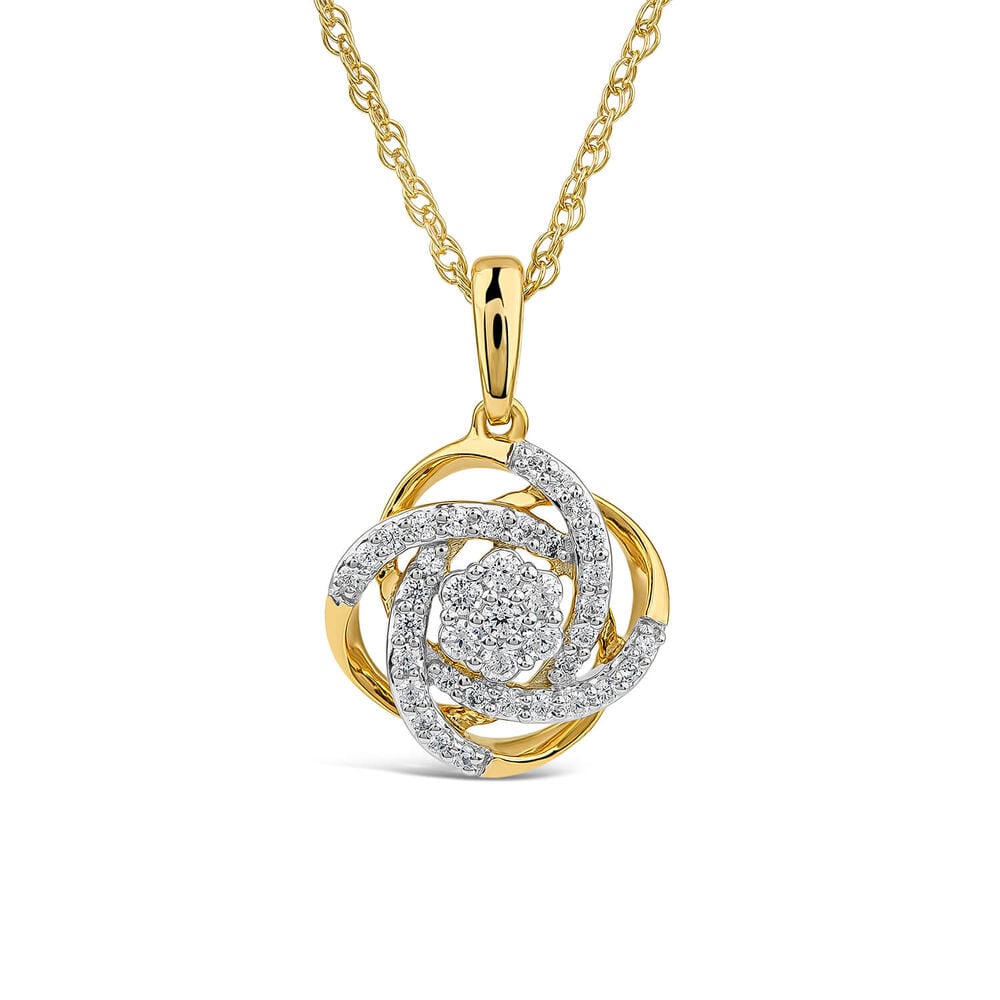 9ct White & Yellow Gold 0.25ct Diamond Knot Wrap Pendant image number 0