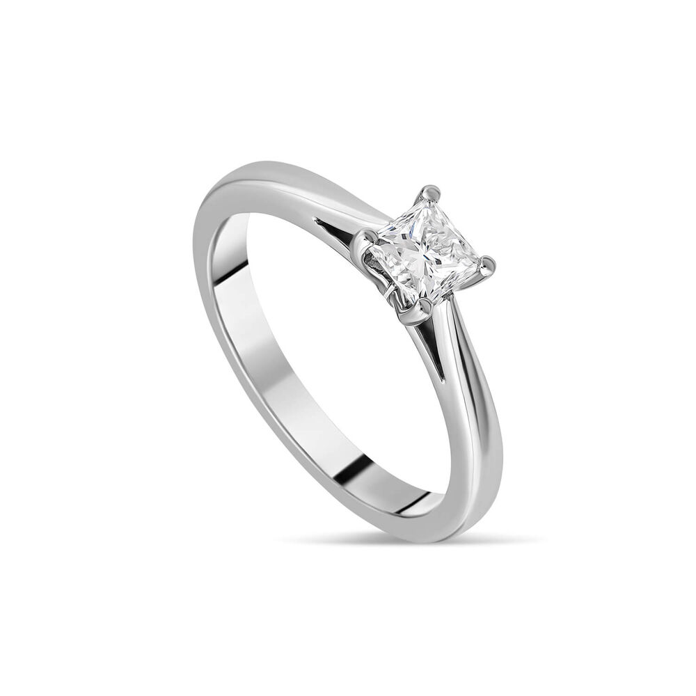 Platinum 0.51ct Princess Diamond Four Claw Solitaire Ring image number 0