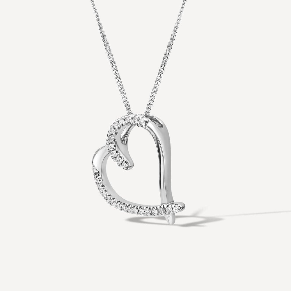 9ct White Gold 0.10ct Diamond Set Heart Pendant