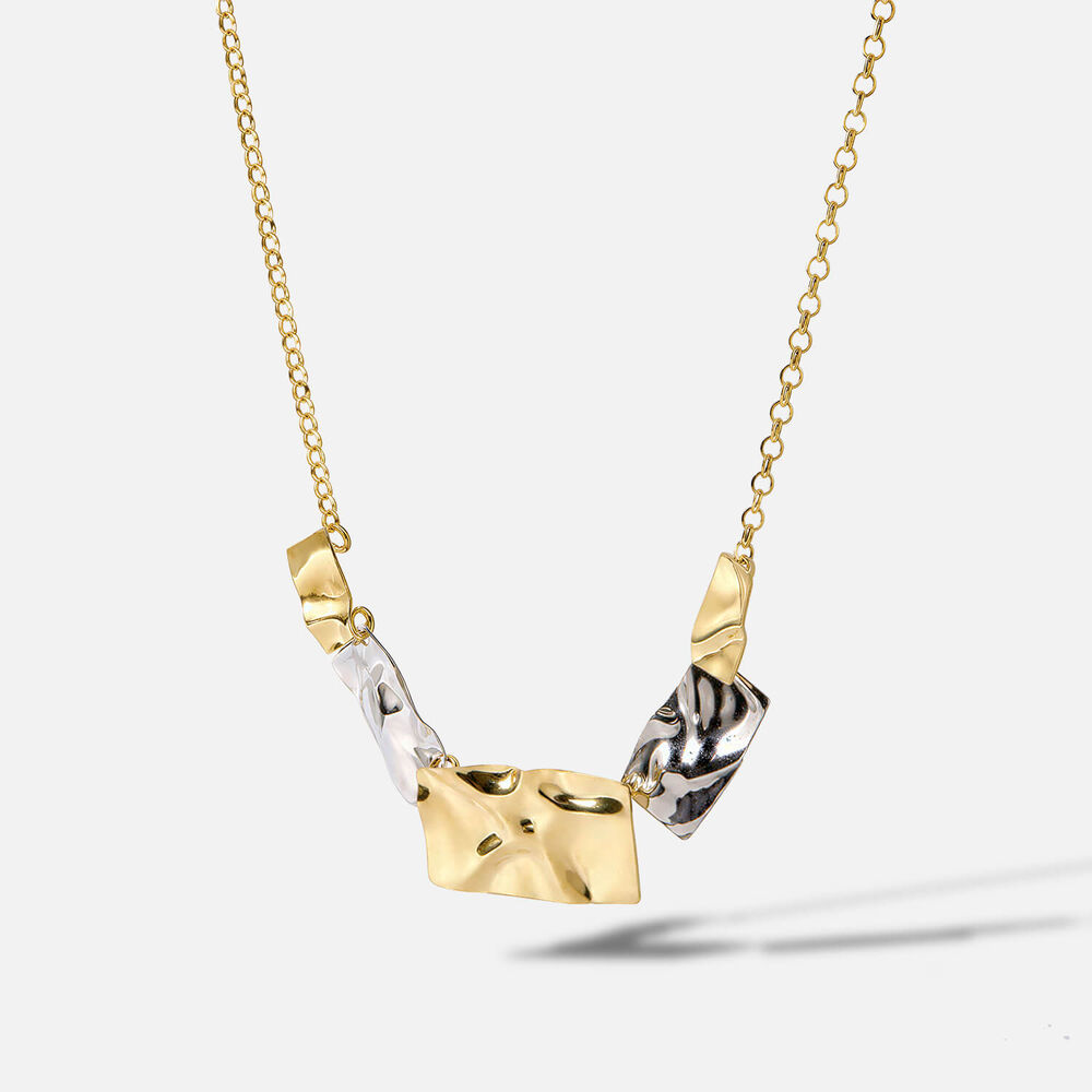 Yellow Gold Plated Sterling Silver Two Tone 5 Square Necklet