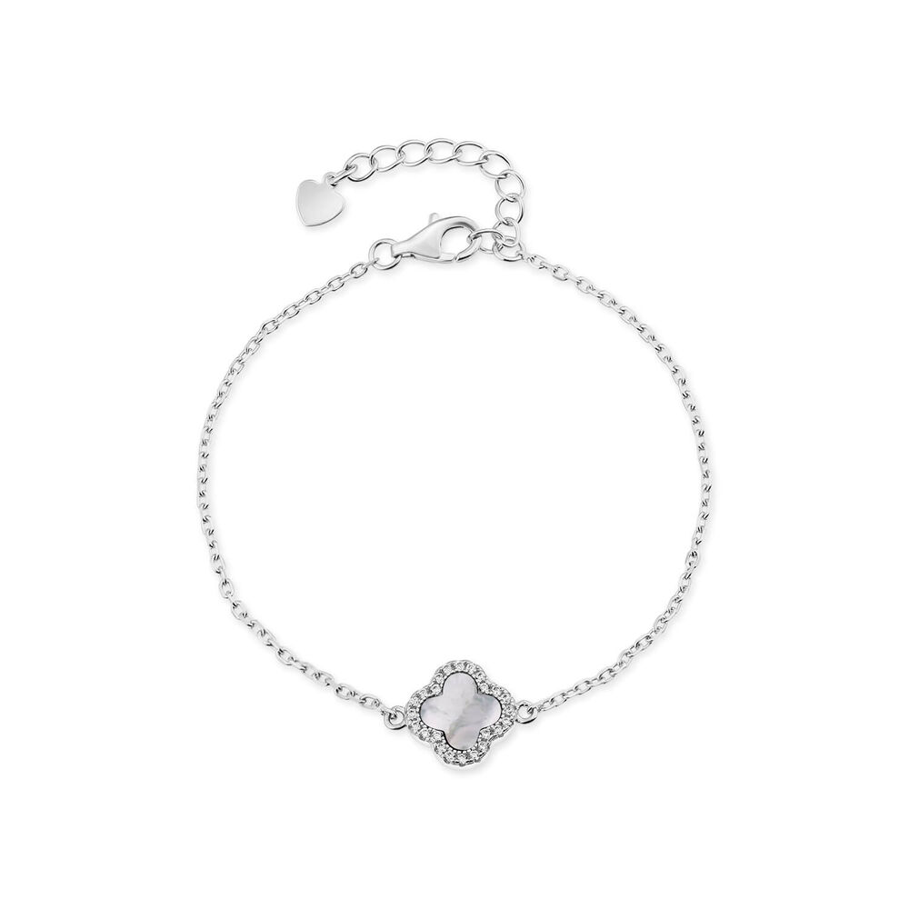 Sterling Silver Mother of Pearl & Cubic Zirconia Clover Petal Bracelet image number 0