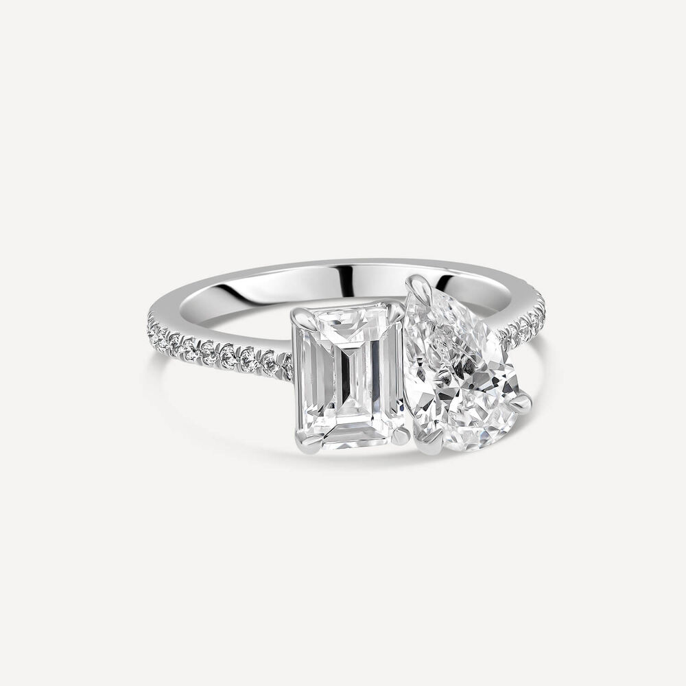 Born Platinum Toi Et Moi 2.15ct Lab Grown Pear & Emerald Diamond Ring image number 2