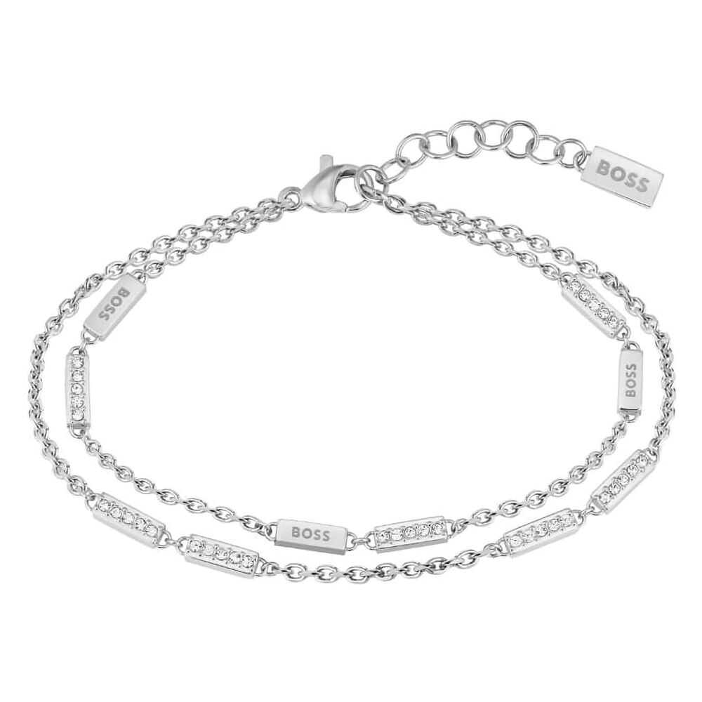 Ladies BOSS Laria Stainless Steel Logo & Crystal Bracelet