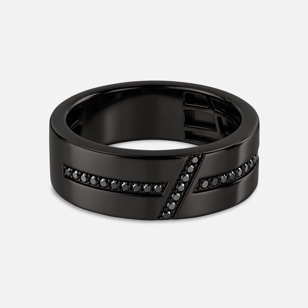 Black Ruthenium Plated Sterling Silver Cubic Zirconia Diagonal Line Ring