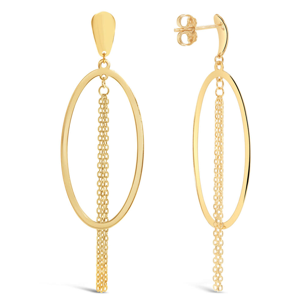 9ct Yellow Gold Open Oval Chain Drop Earrings image number 2
