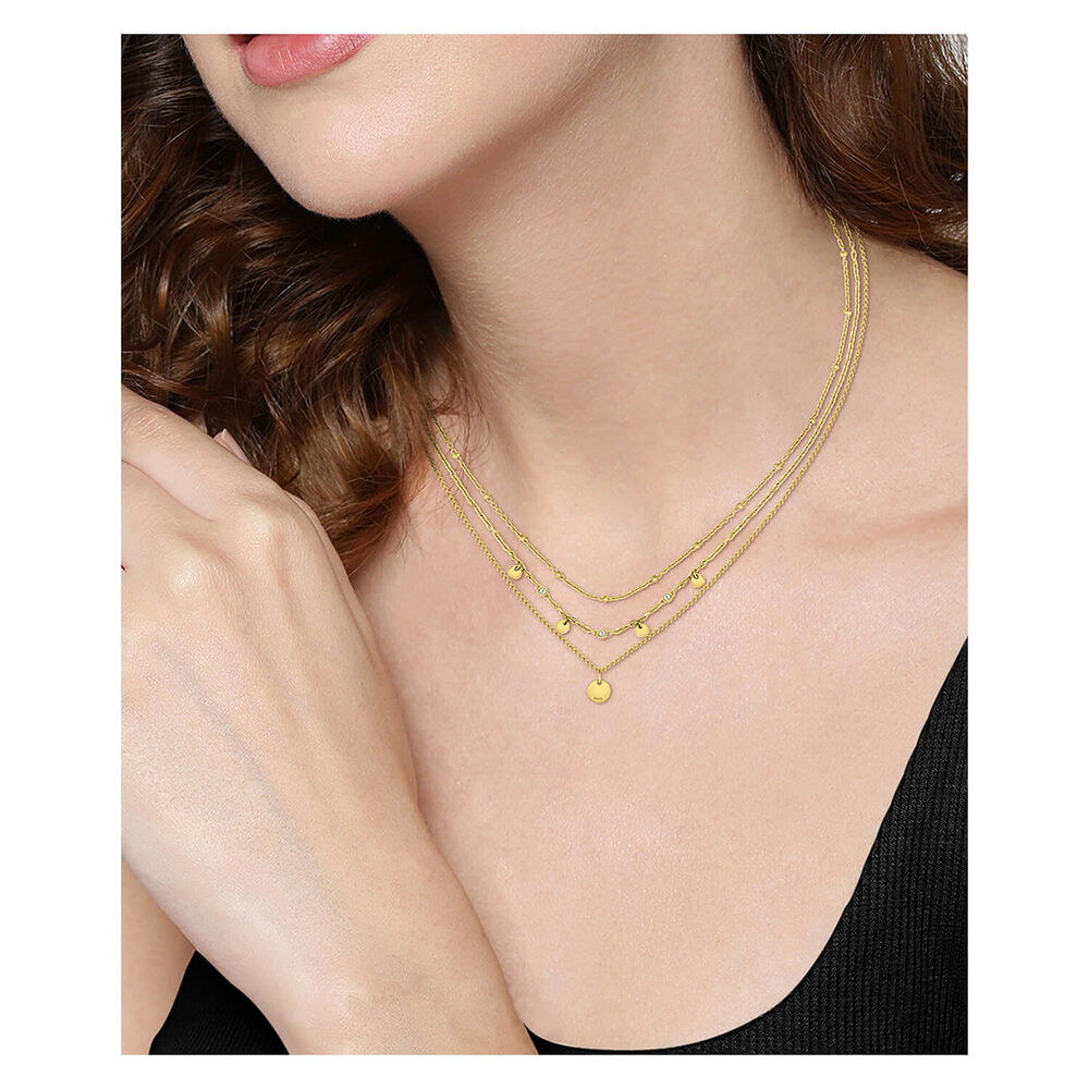 BOSS Iris Triple Light Yellow Gold IP Chain Crystals Necklace image number 2