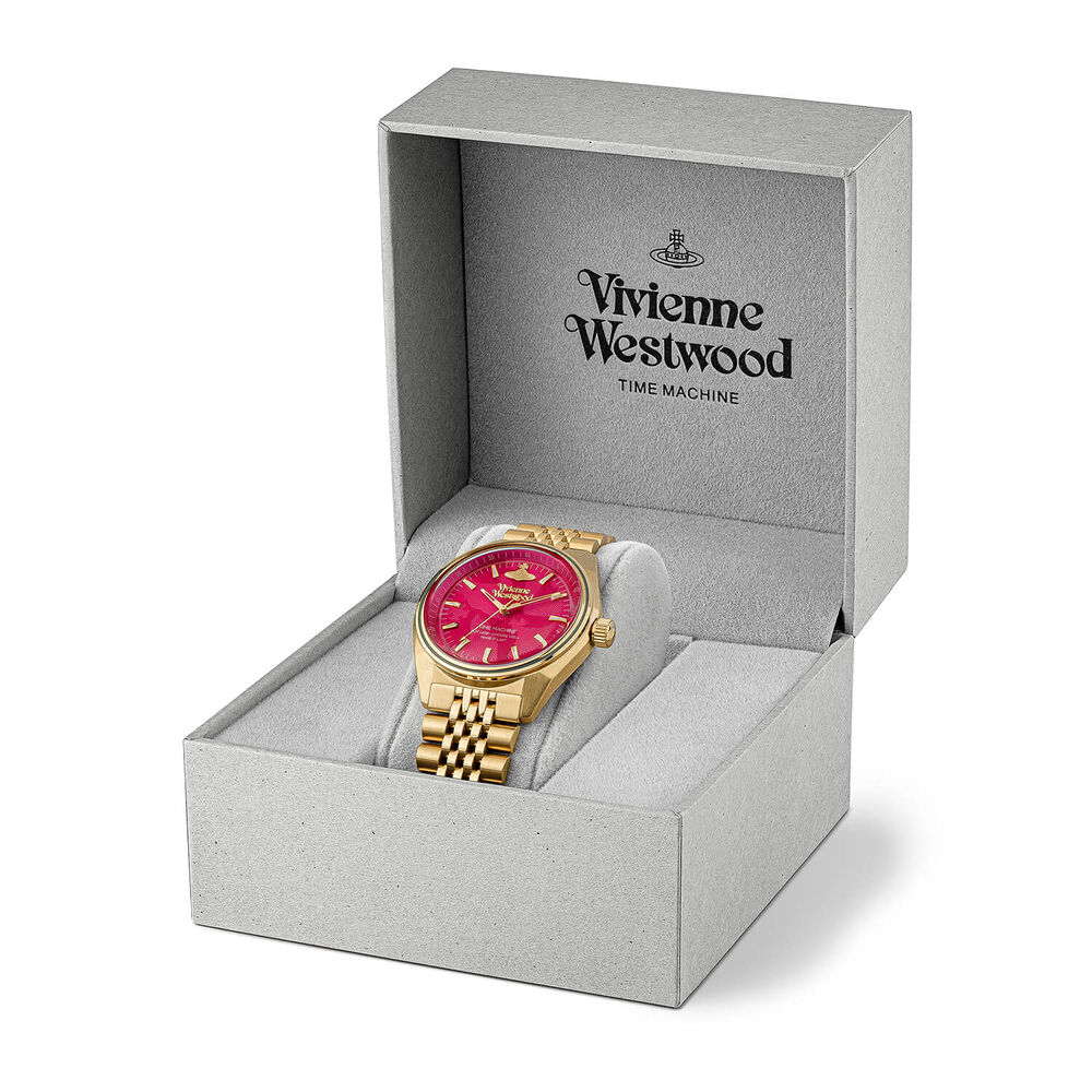 Vivienne Westwood Lady Sydenham 40mm Hot Pink Dial Yellow Gold Steel Bracelet Watch image number 5