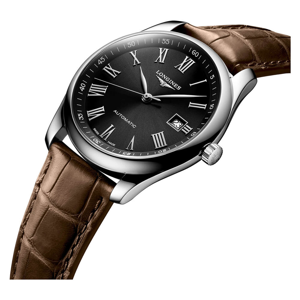 Longines Master Collection 40mm Black Dial Roman Numerals Brown Strap Watch