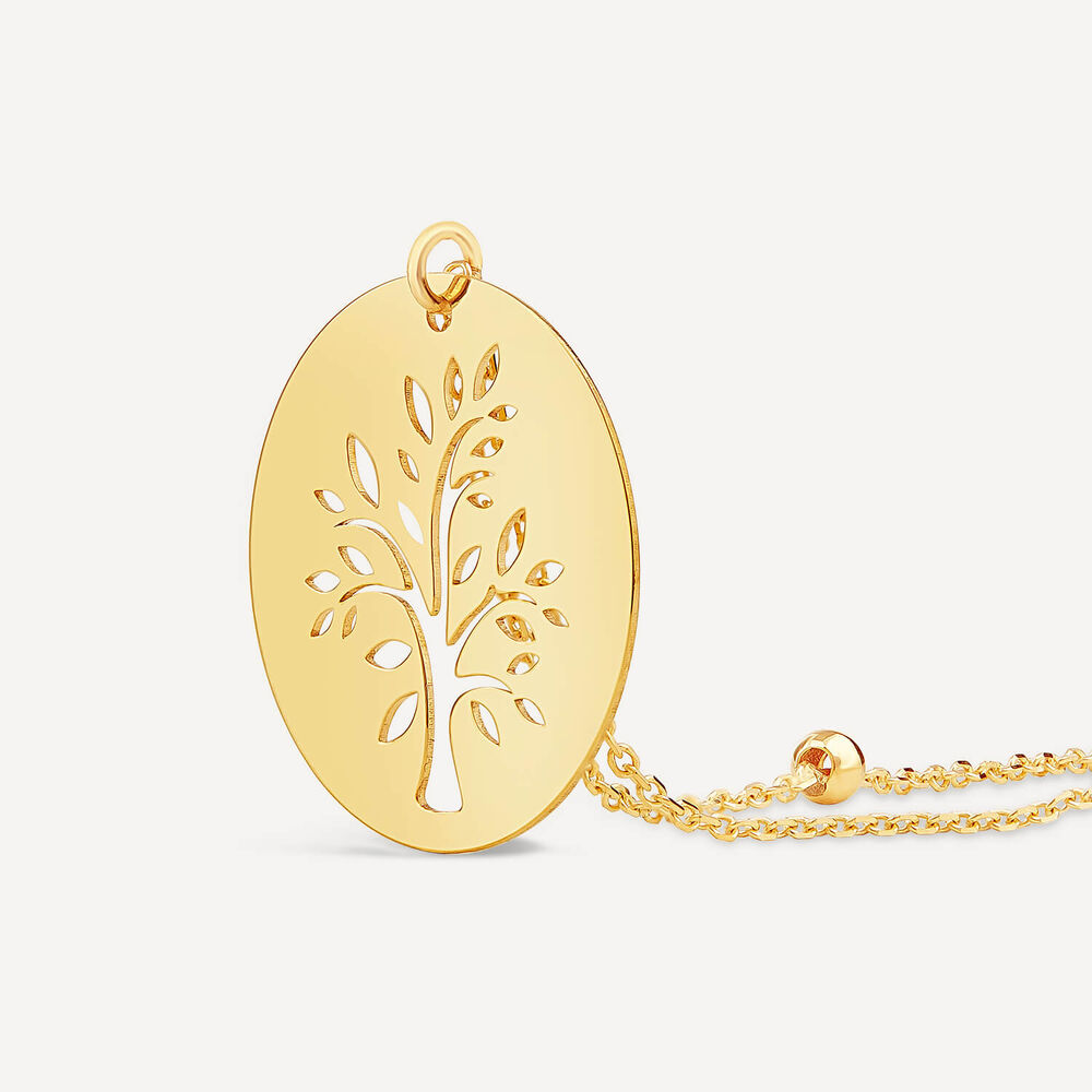 9ct Yellow Gold Tree of Life Disc Bead Chain Necklet image number 1