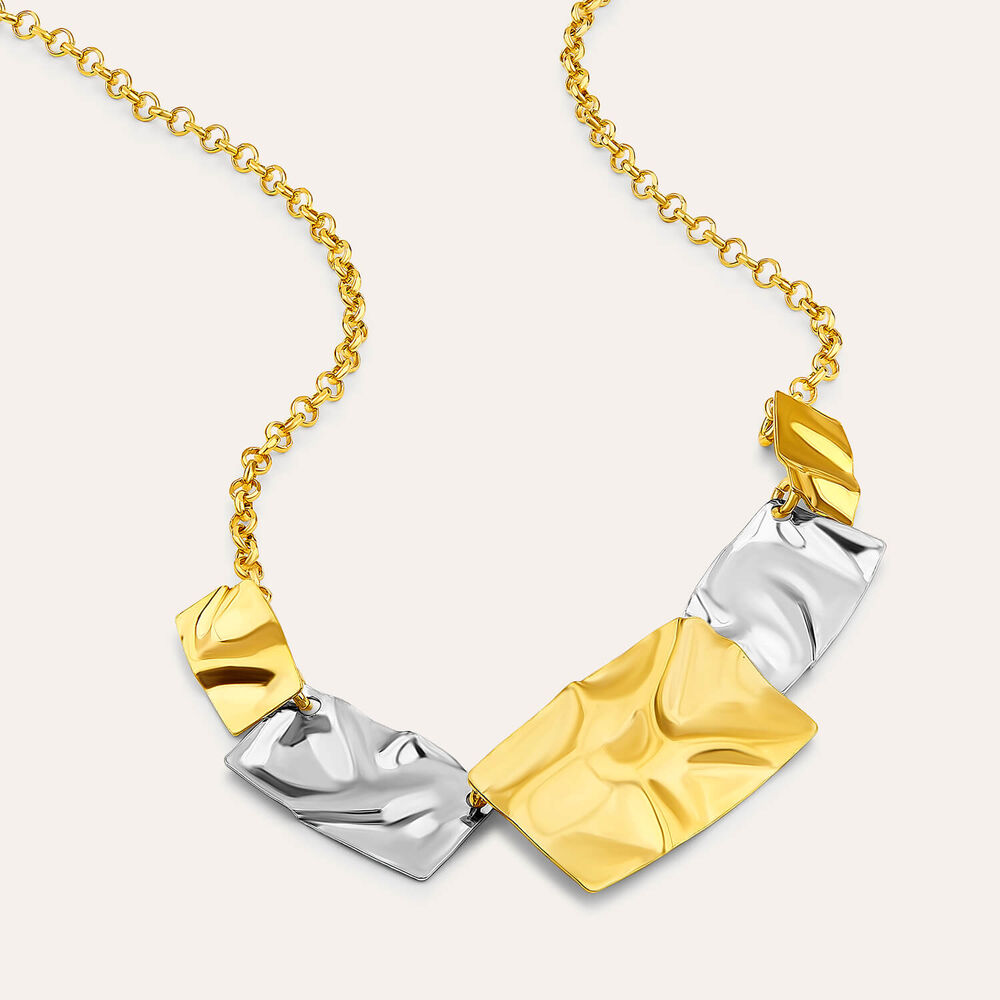 Yellow Gold Plated Sterling Silver Two Tone 5 Square Necklet