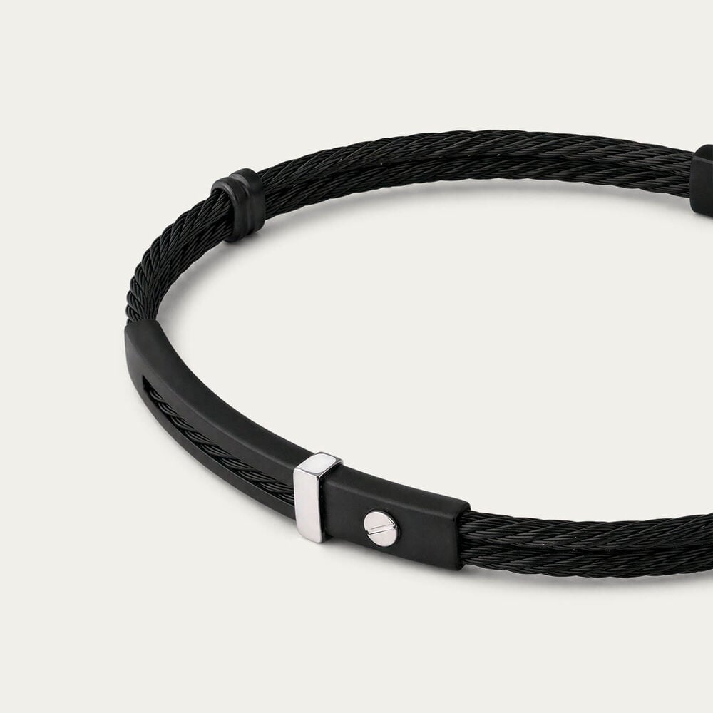 Stainless Steel Black PVD Wire & Bar 14ct Gold Accent Bracelet