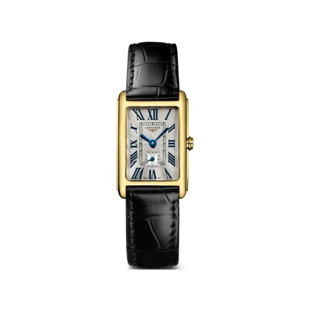 Longines Elegance Dolcevita 20.50 x 32mm Silver Dial 18kt Yellow Gold Case Leather Strap Watch