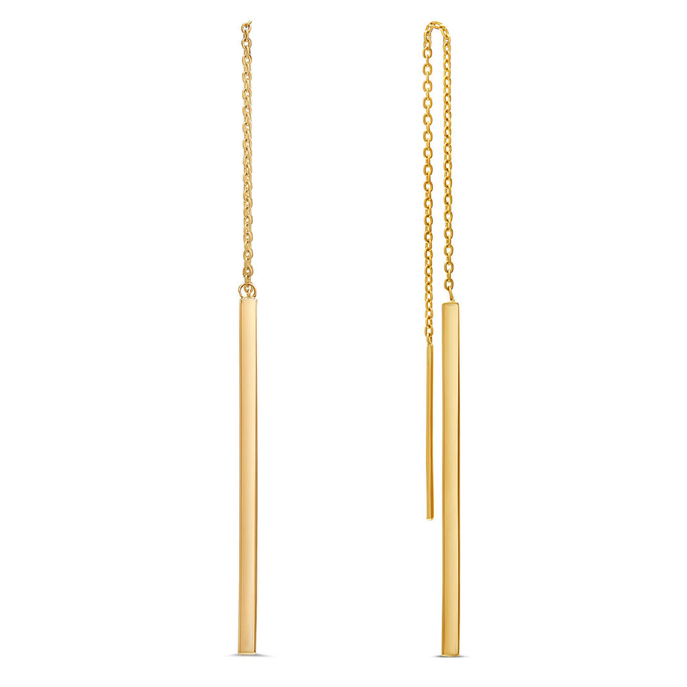 9ct Yellow Gold Stick Pull Through Drop Earrings image number 1