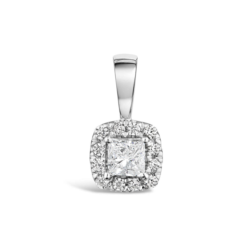 9ct White Gold Orchid Princess Cut Diamond Halo Pendant image number 0