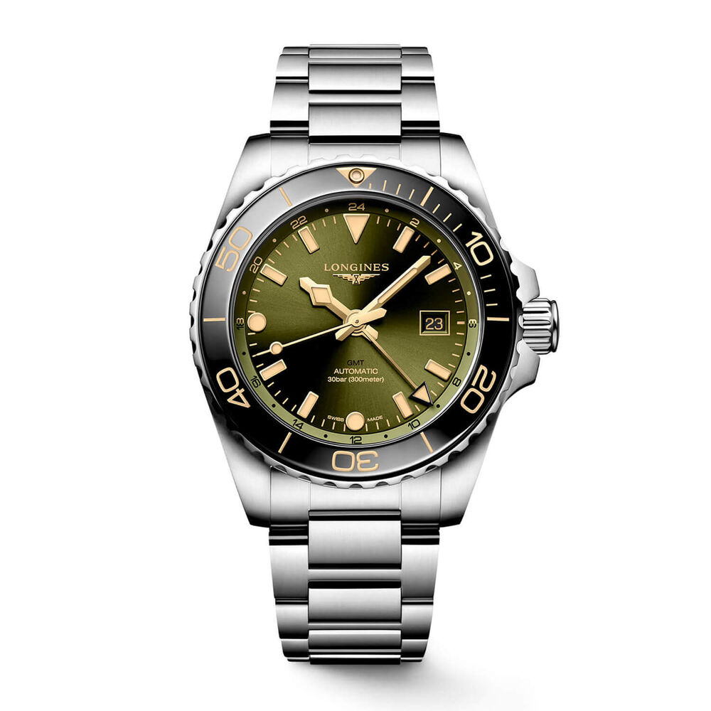 Longines Hydroconquest GMT 43mm Green Dial Steel Bracelet Watch image number 0