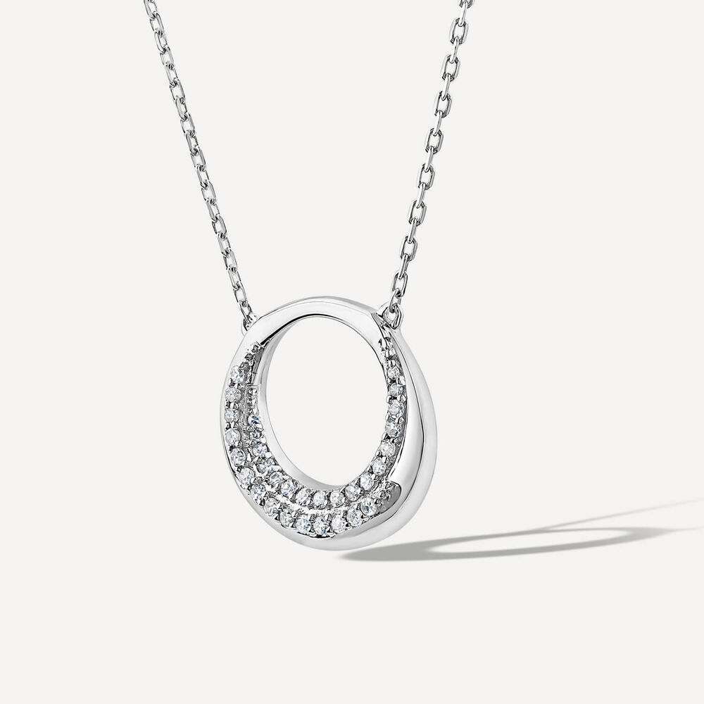 9ct White Gold 0.08ct Diamond Pave Open Circle Necklet image number 1