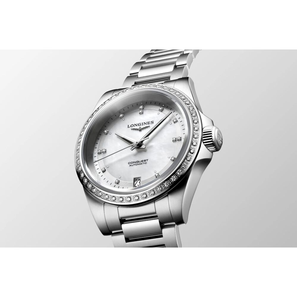 Longines Conquest 2023 34mm Pearlised Dial Steel Case & Bracelet Ladies' Watch image number 4