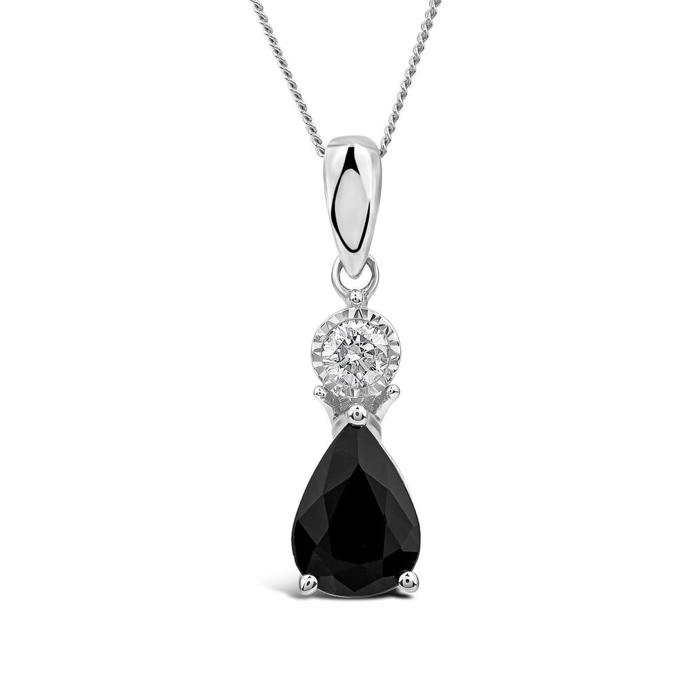 9ct White Gold Pear Sapphire & Diamond Top Pendant image number 0