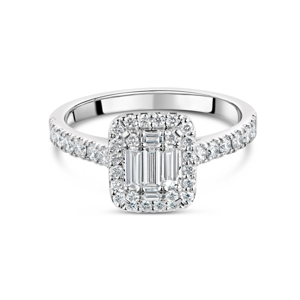 Platinum 0.65ct Diamond Emerald Cut Cluster Ring image number 4