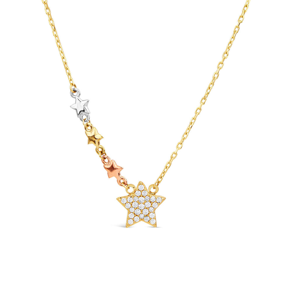 9ct Yellow & White Gold Pave Cubic Zirconia Star Trail Necklet image number 0