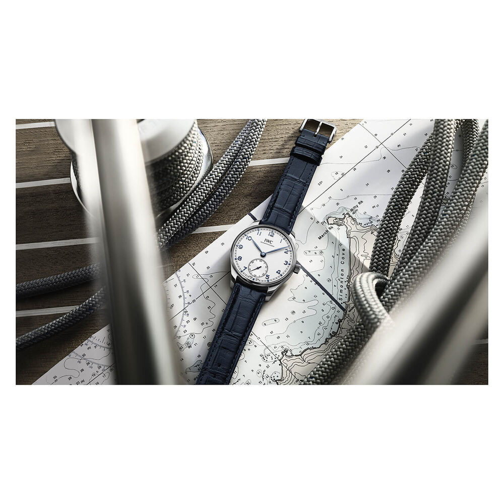 IWC Schaffhausen Portugieser Automatic 40 Silver Dial Blue Strap Watch