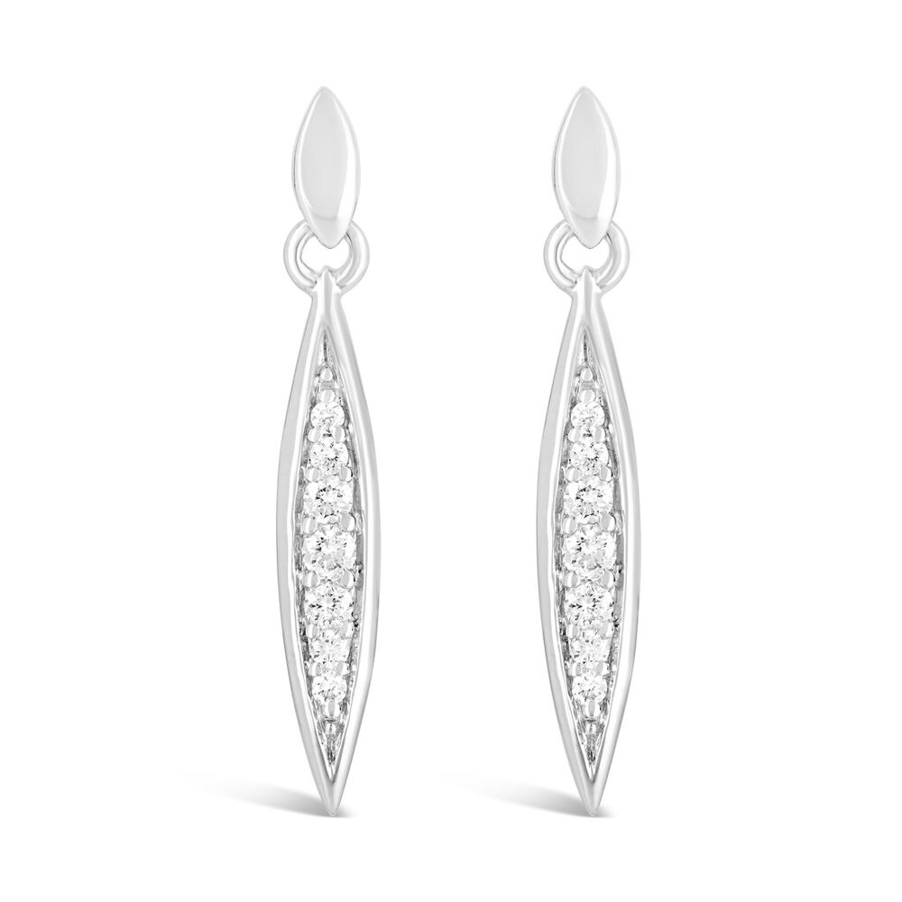 9ct White Gold 0.10ct Diamond Petal Drop Earrings