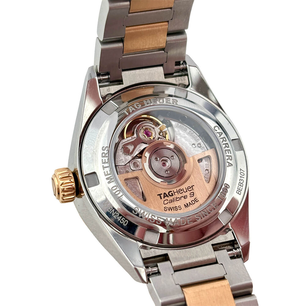 Pre-Owned TAG Heuer Carrera Date 29mm MOP Dial Diamond Dots Steel & Rose Gold Bracelet Watch image number 2