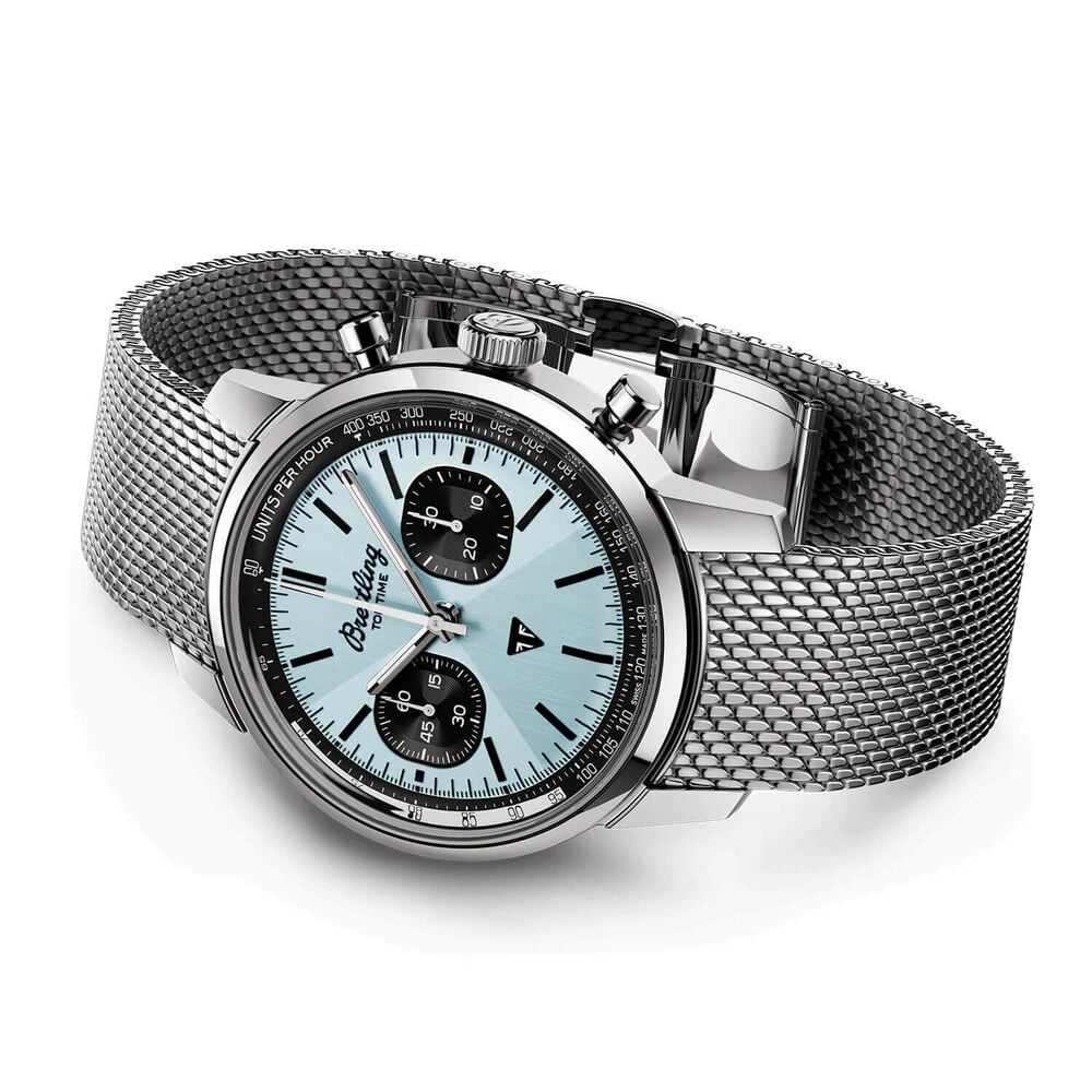 Breitling Top Time B01 Triumph 41mm Blue & Black Chrono Dial Steel Bracelet Watch image number 2