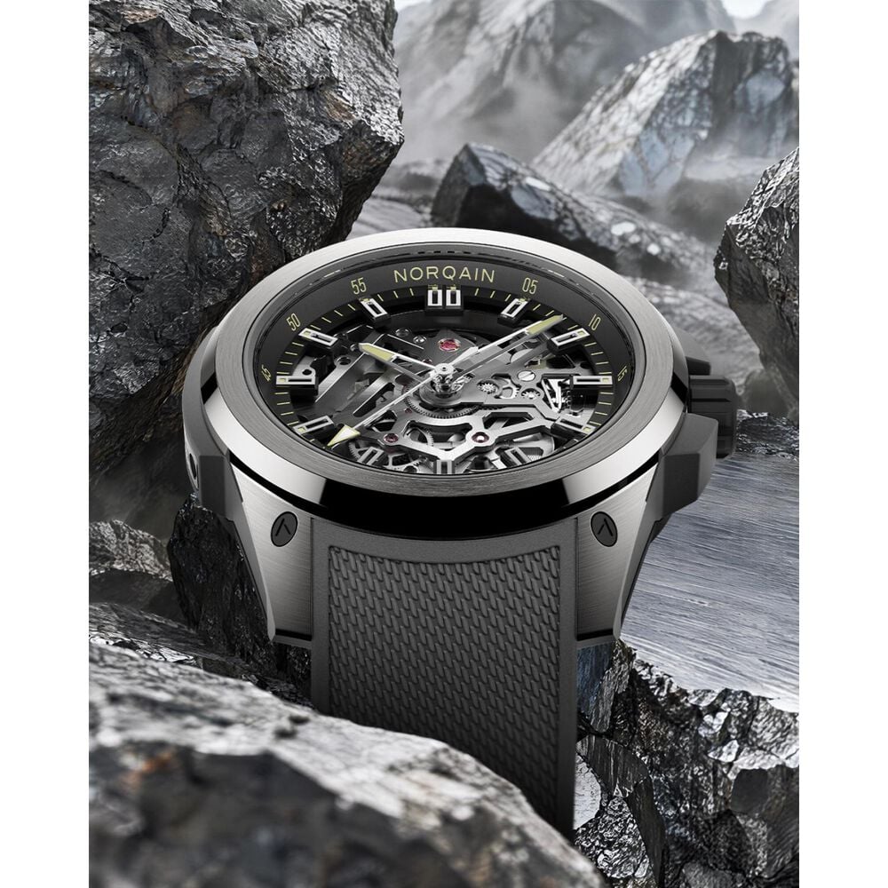 NORQAIN Wild ONE Skeleton 39mm Dial Grey Mesh Rubber Strap Watch