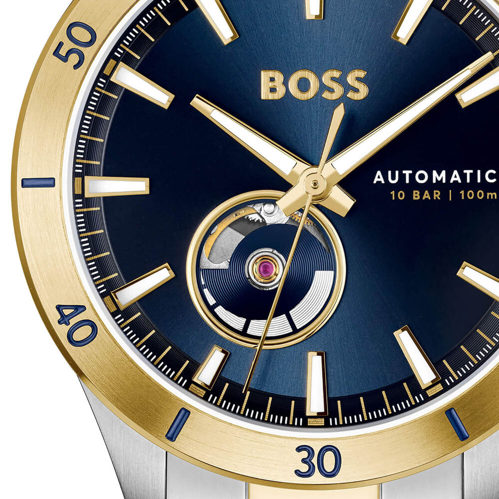 BOSS Troper Automatic 42mm Blue Open Heart Dial Two-Tone Steel Bracelet Watch image number 1