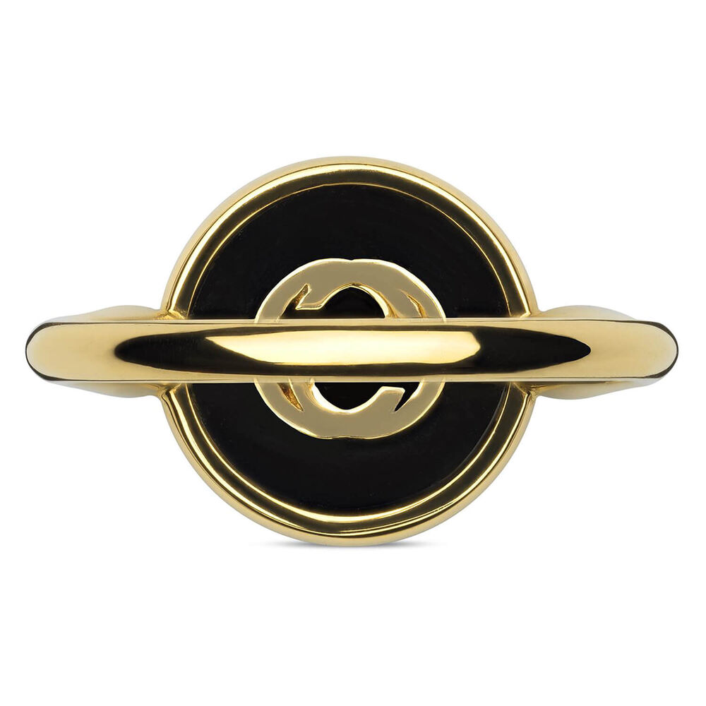 Gucci Interlocking Onyx 18k Yellow Gold Ring (UK Size M - N)
