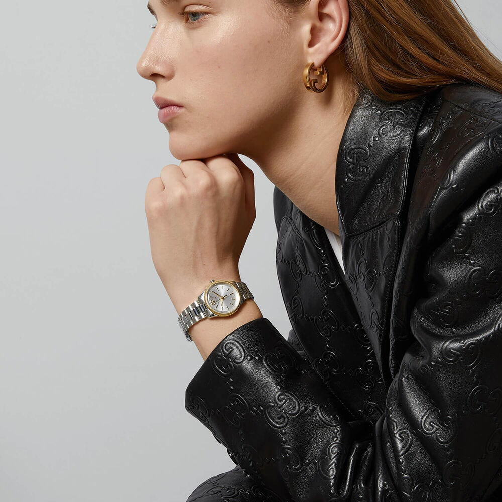 Gucci G-Timeless Quartz 29mm Silver Dial Diamond Dots Steel Bracelet Watch image number 3