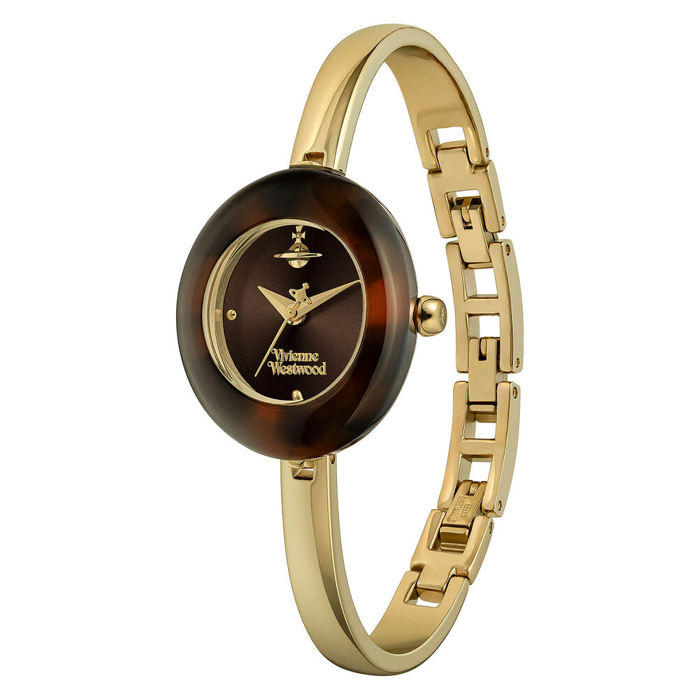 Vivienne Westwood Audley 24mm Brown Dial Tortoiseshell Case Gold Tone Steel Bracelet Watch