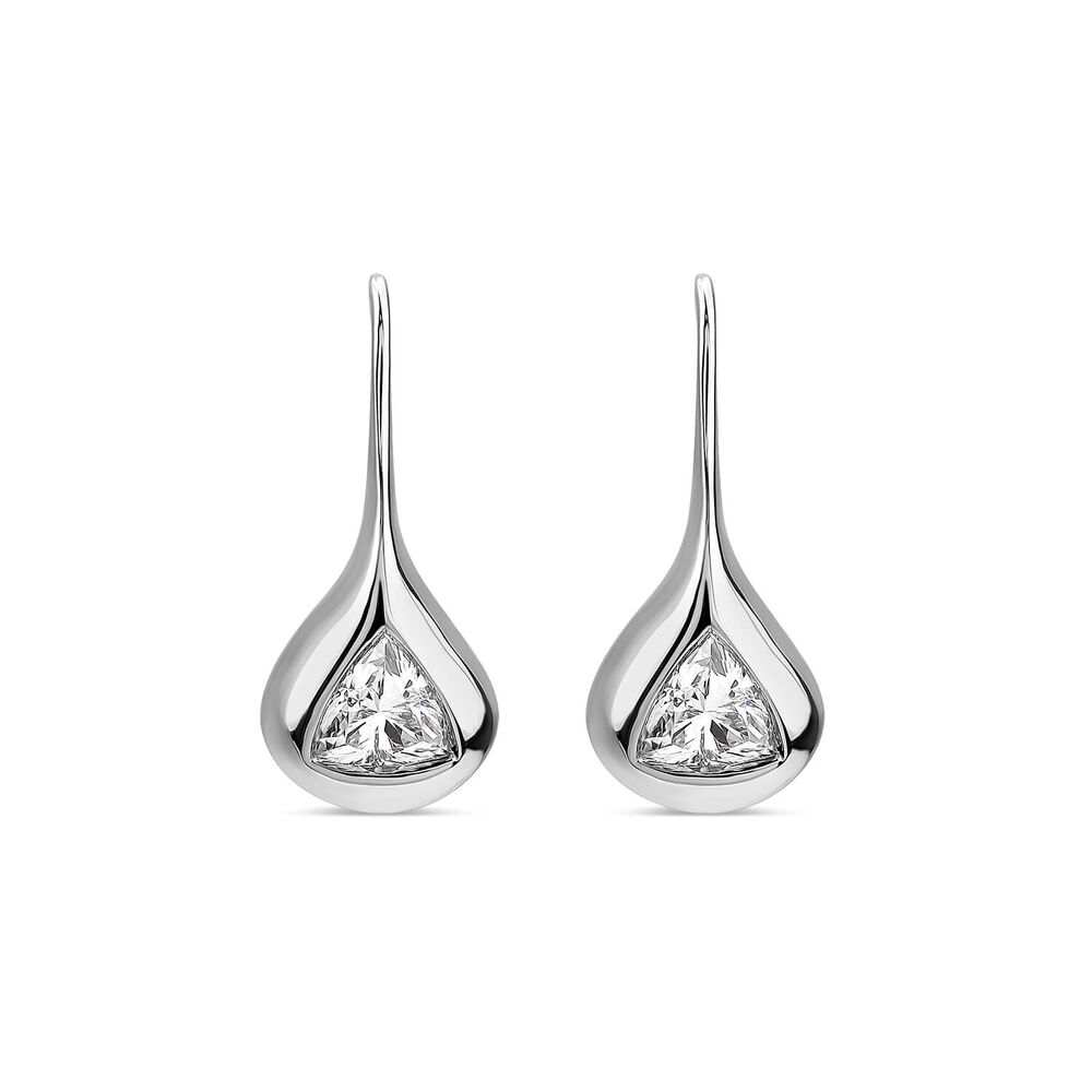 Born Orbit 9ct White Gold Lab Grown 0.80ct Trillion Cut Diamond Drop Earrings image number 0