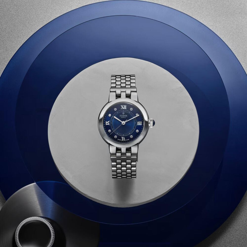 TUDOR Clair De Rose 34mm Blue Dial Diamond Dots Roman Numerals Steel Bracelet Watch