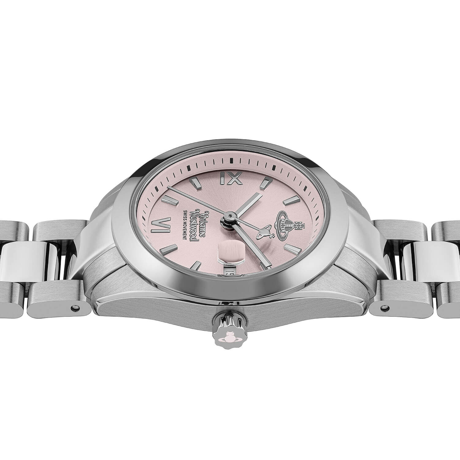 希少Vivienne Westwood ミルククラウン時計 ピンク電池交換済み VW Fenchurch 28mm Pink Dial Steel Bracelet Watch