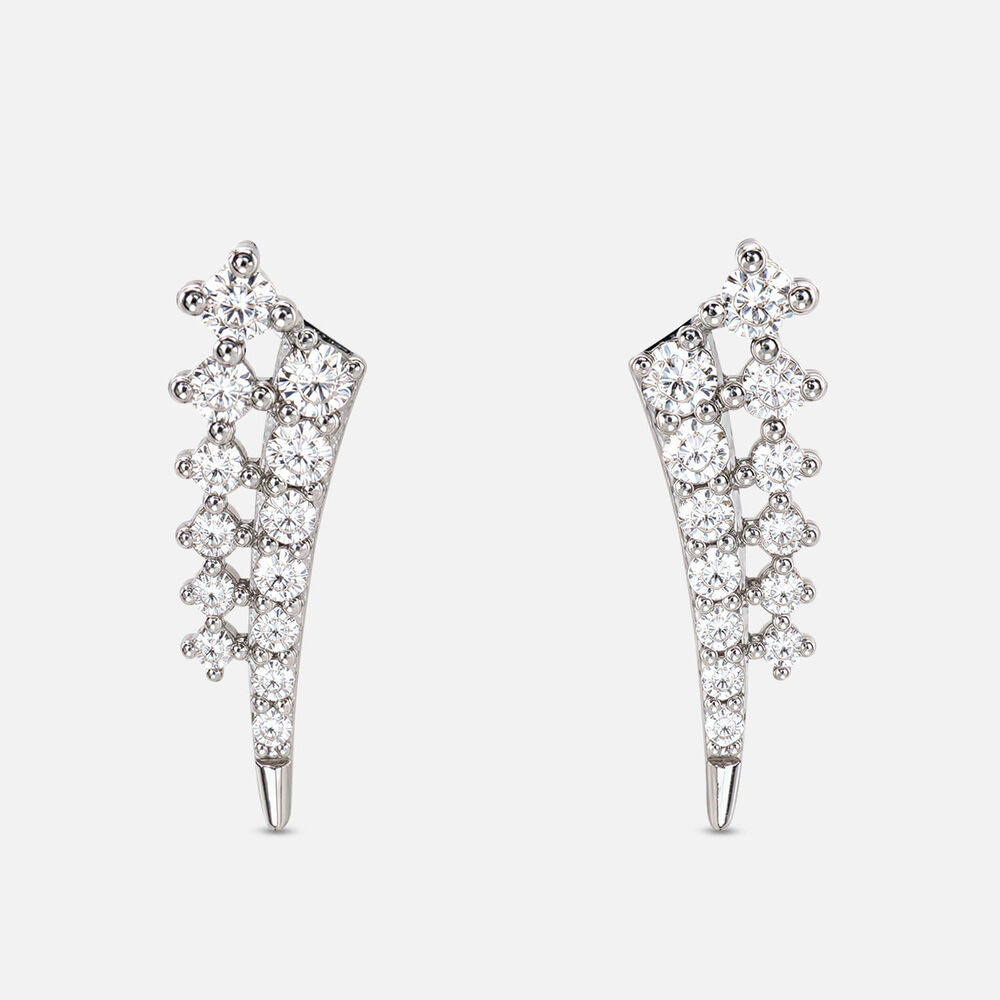 Sterling Silver Double Row Cubic Zirconia Lightning Climber Earrings