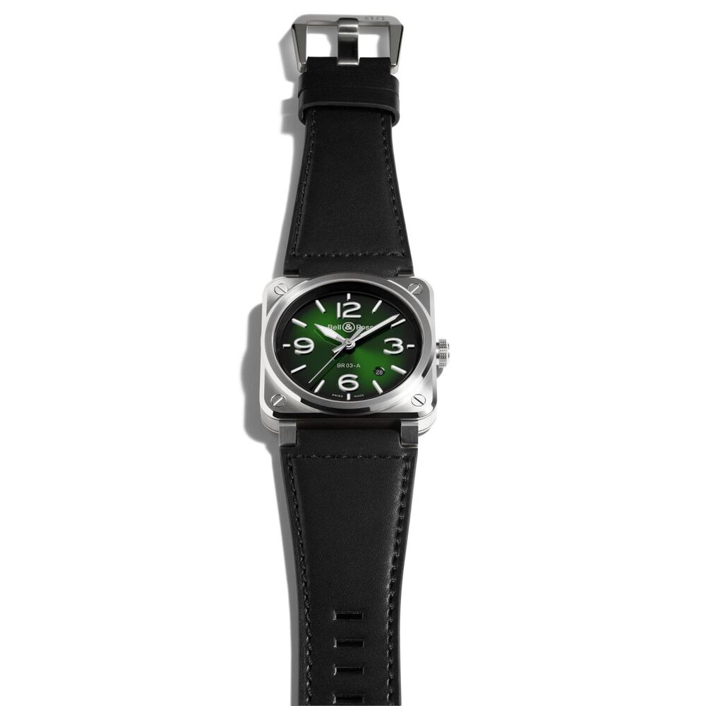 Bell & Ross BR-03 Auto 41mm Green Dial Leather Strap Watch