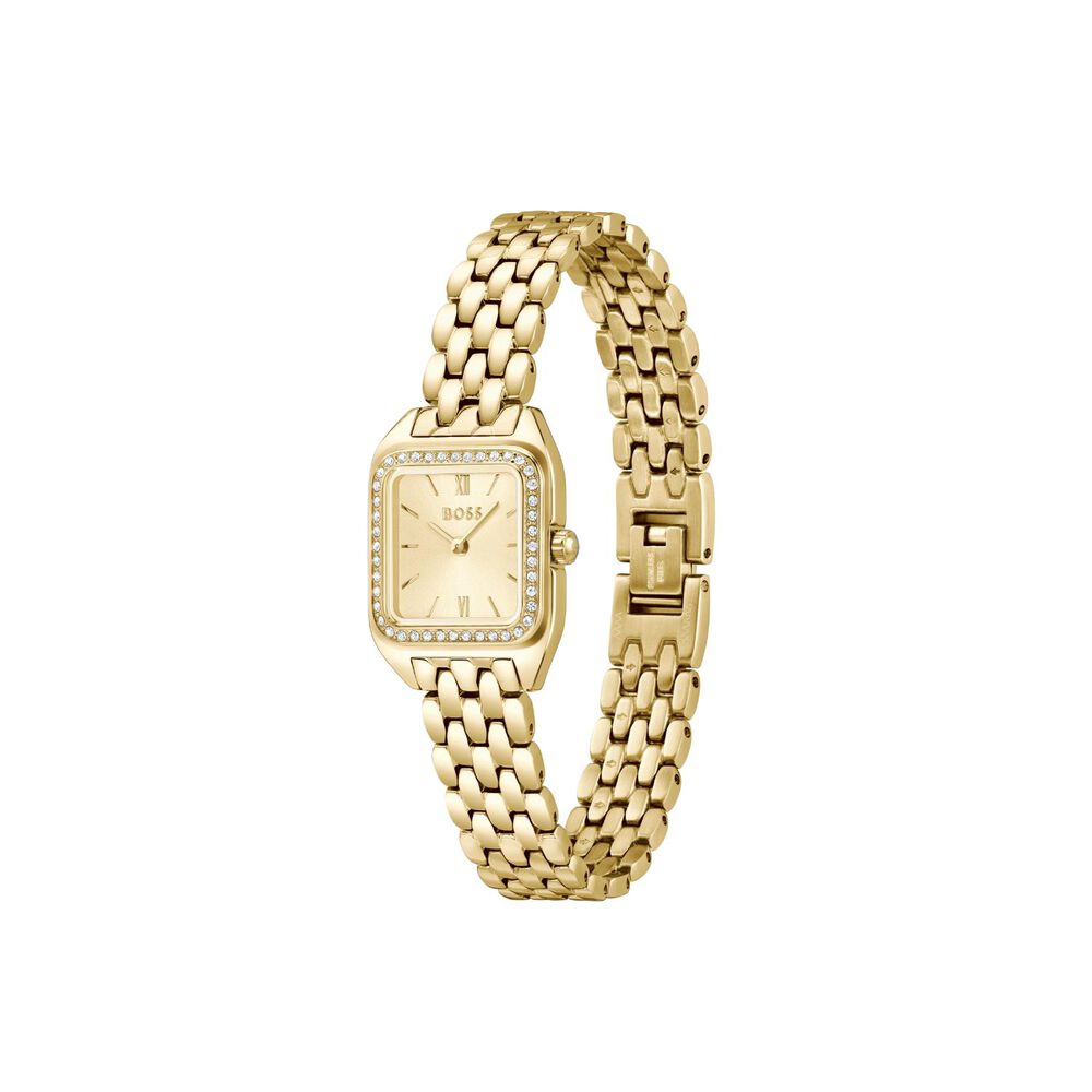 BOSS Mae Petite 22mm Gold Dial Crystal Set Bezel Steel Bracelet Watch