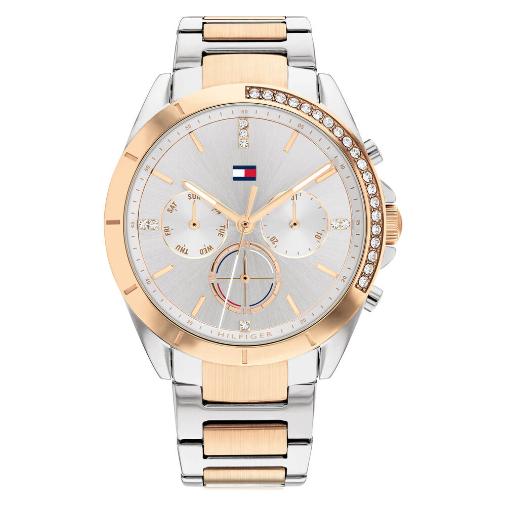 Tommy Hilfiger Kennedy 38mm Silver Dial Chrono Z Bezel Steel & Rose Gold Case Bracelet Watch