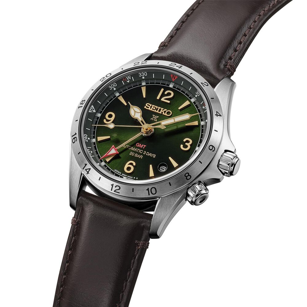 Seiko Prospex Alpinist 39.5mm Green Dial Brown Leather Strap Watch