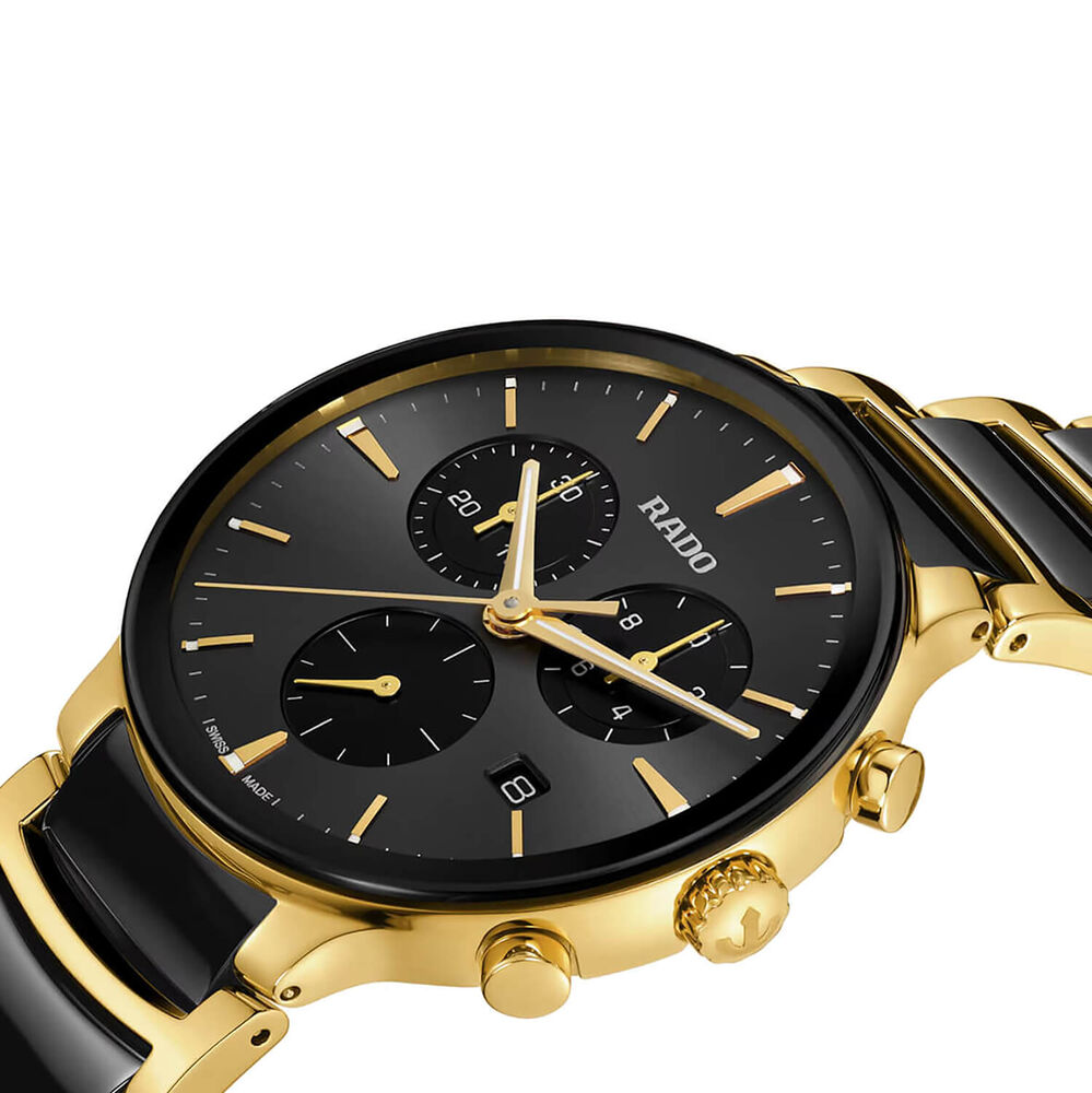 Rado Centrix Chronograph 41mm Black Dial Gold PVD  Steel & Ceramic Bracelet Watch image number 1