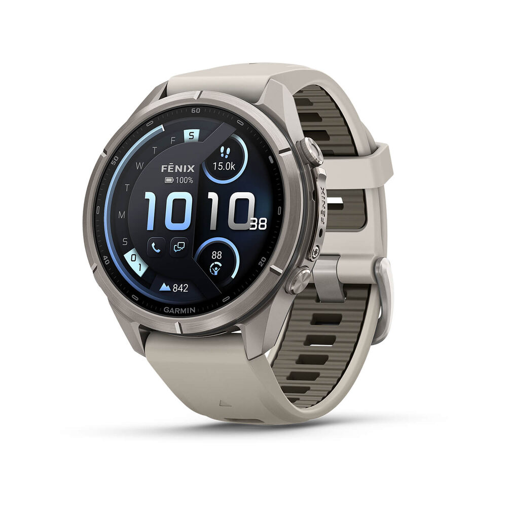 Garmin fenix 9 Pro 43mm Titanium Fog Grey/Dark Sandstone Silicone Strap Watch