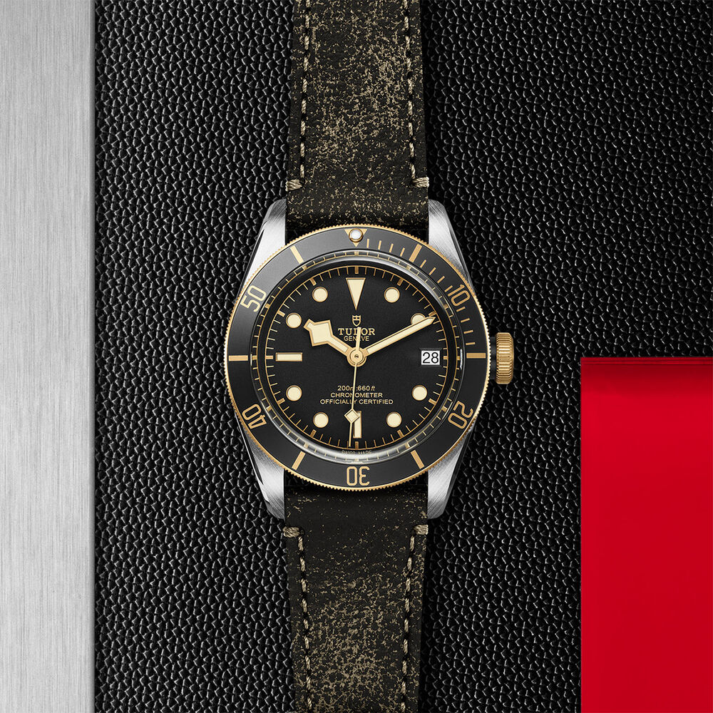 TUDOR Black Bay S&G Steel and Gold Black Leather Men's Watch image number 3